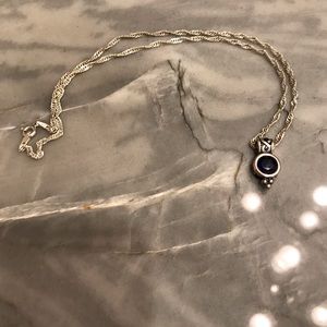 FAO Silver Tone Necklace Purple Stone Italy 18” Estate Vintage.